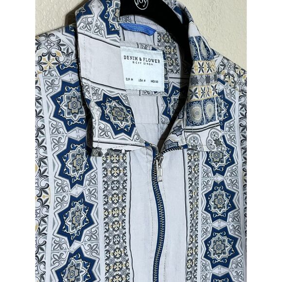 Denim & Flower Ricky Singh Boho Cotton Zip Up Light Jacket Medallion Cottage Med - Picture 3 of 8